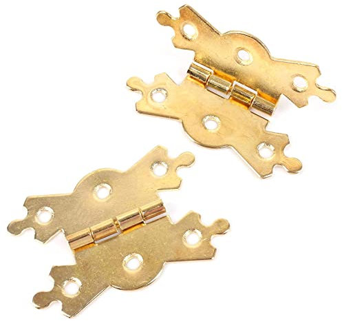 Decorative Polished Brass Butterfly Hinges 40mm Antique Butterfly Design Fancy Cabinet Door Hinge with Matching Screw Decorative Hinges Door Furniture Pack of 2.