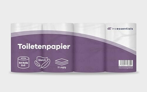 Inoverse Lot de 18 rouleaux de papier toilette triple épaisseur doux et résistant 100% cellulose