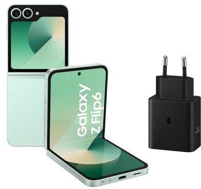 Samsung Galaxy Z Flip6 256 GB + Cargador - Teléfono Móvil con IA, Smartphone Android Libre, Cámara 50 MP, Verde (Versión Española)