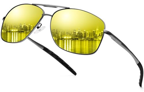 URUMQI Nachtsichtbrille Herren Damen Polarisiert Pilot Metallrahmen Nachtfahrbrille Blendschutz Ultra Leicht Für Autofahren Gunmetal Rahmen