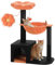 MUTTROS Halloween Cat Tree with Yellow Flower Perch - Black Scratching Posts, 35 Coffin Cat Tower with Large Hammock Cat Condo for Small Indoor Cats, Yellow Pumpkin Cat Bed for Kittens,Orange