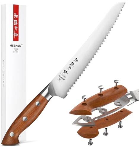 HEZHEN 27cm Couteau à Pain Dentelé, Acier Allemand Din 1.4116 Couteaux à Gâteau, Ergonomique Manche en Bois