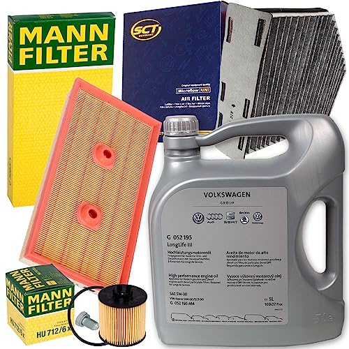 Filter Inspektionspaket 5L LL3 Öl 1.6 Fsi | CU3083/1+HU712/6X+SAK166+1113800100 0W30 LL 3 für 1T Golf 5 A3
