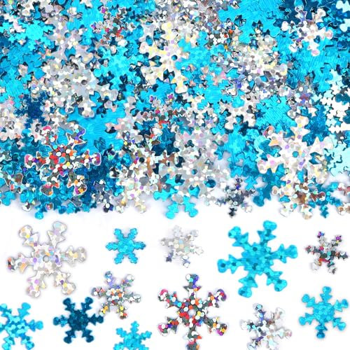 MARFOREVER Schneeflocken Konfetti, Glitzernde Tischdeko Weihnachten Weihnachten Dekoration Confetti Weiß Blau Party-Dekorationen Hochzeit Streudeko Silvester Frozen Geburtstagsdeko