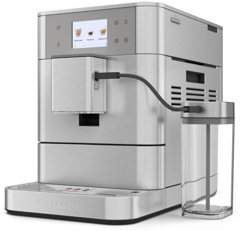 Kitchenaid Kaffeevollautomat Maschine I KF7 I Heißgetränke von Espresso bis Cappuccino I 20 voreingestellten Getränken, automatischem Aufschäumen und Erwärmen von Milch I mit Milchbehälter (Edelstahl)
