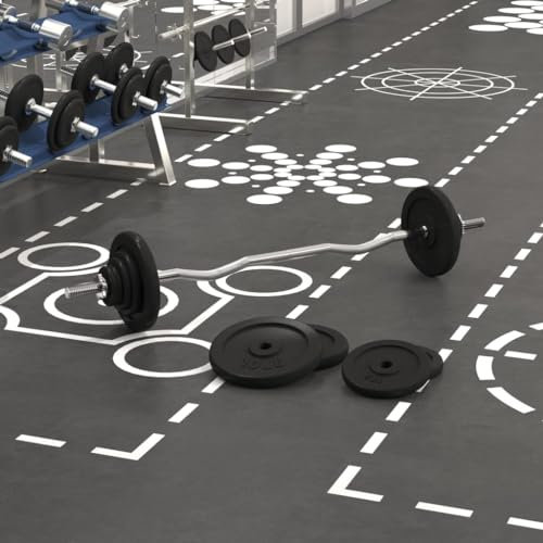 Übung & Fitness Langhantel mit Platten 60 kg Gusseisen & verchromter Stahl Gewichtheben