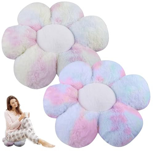 GOMETY 2 Stück Blumenkissen, 40 * 40 cm Kissen Blumenform, Sonnenblumenpuppe, Puppen Bunt, Plüsch-Bodenkissen für Schlafzimmer, Deko Sofakissen Kinderzimmer für Schlafzimmer, Sofa, Stuhl, Dekoration