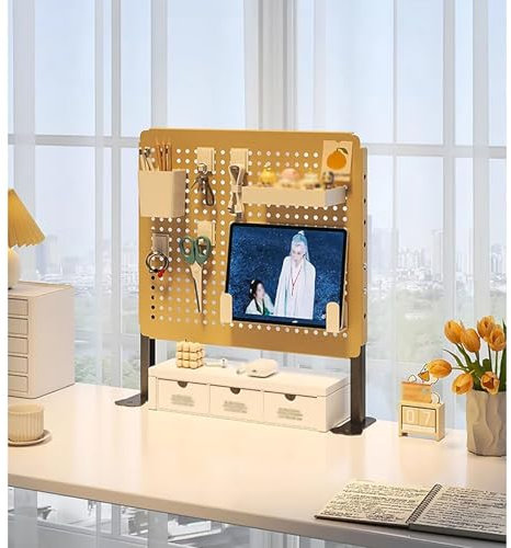 Pegboard, Stecktafel, Lochwand, Stecktafel-Werkzeugaufbewahrungsset mit Regalen und Zubehörhaken für Büroschreibtisch, Arbeitstisch-Organisation(Orange,Small)