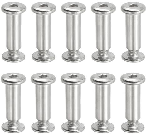 PATIKIL Vis Chicago Hexagonales, 10 Ensembles Vis de Fixation M6 x 20 mm Écrous de Boulon à Tête Hexagonale pour Scrapbooking, Ceinture, Réparation de Meubles, Argenté