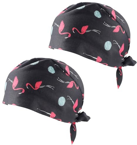 LNQ LUNIQI Damen OP Haube Stoff, 2 Stück Verstellbare OP Hauben Flamingo Chirurgische Kopfbedeckung Arzt für Zahnarzt Krankenschwester Anästhesist Chirurgie
