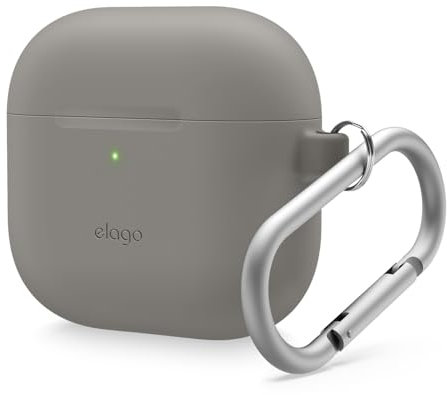 elago Funda de Silicona Compatible con la Funda de AirPods 4 - Mosquetón Inclusido, Soporta Carga Inalámbrica, Resistencia a Golpes, Protección Completa (Gris Medio)