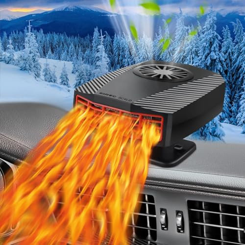 COMBLU Calentador de coche, calentador portátil para coche, descongelador de coche, 12 V, 150 W, descongelador de calentamiento rápido 2 en 1, ventilador de calefacción y refrigeración para parabrisas