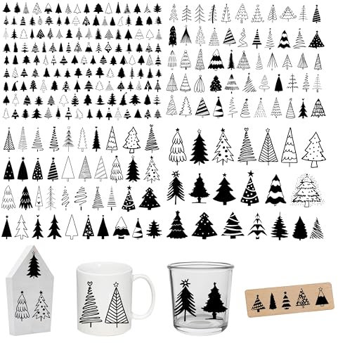 FloraVigo Rub On Sticker ca.A5 19x14cm-Abwischbare Folie für Weihnachtsdekoration, Keraflott, Zuhause, Möbel, Glas, Holz, Fotoalbum, DIY-Dekoration, Aufkleberästhetik(4PCS) (TANNENBAUM)