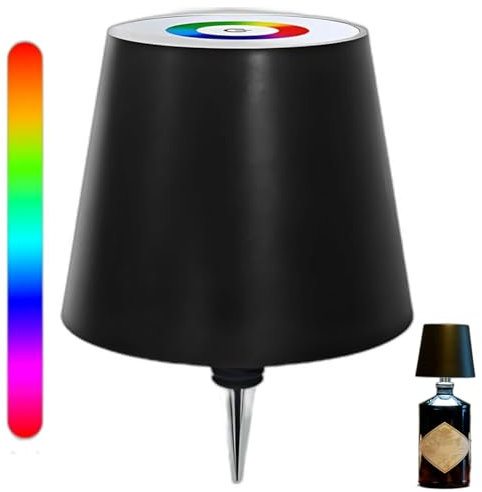 Wireless Bottle Lamp Kit for Liquor Bottles, Wine Bottle Light Shade with RGB Colorful Light Rechargeable Battery Table Lamp for Bedroom, Bar, Restaurant (Black)