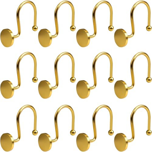 FKKFSS Sturdy Metal Shower Curtain Hooks | 12 Gold Iron Hooks for Curtains and Shower Curtains