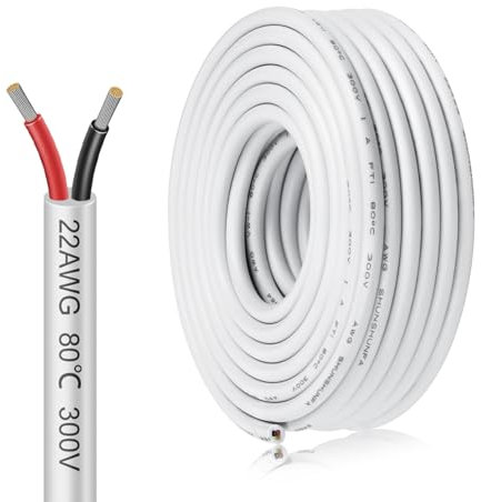 inShareplus 22AWG 2 Core 5M PVC Tinned Copper Wire, 5V/12V/24V Compatible, White
