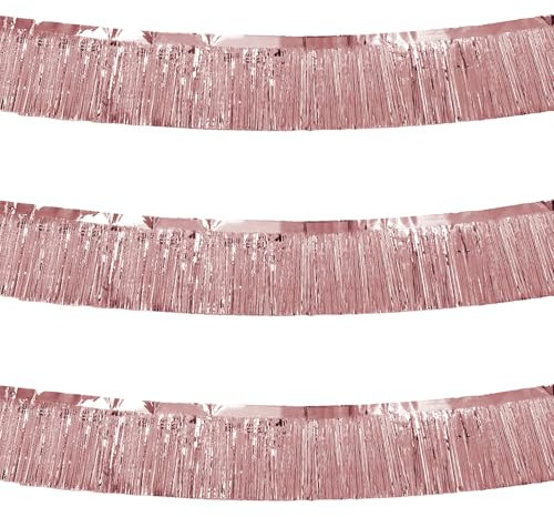 3 Packs Lametta Fransen Fringe Girlande Metallic Foil Fringe Garland Fringe Banners Für Geburtstag Graduation Hochzeit Party Deko (Roségold)
