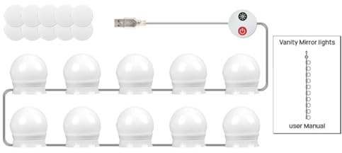 Gvvsjgdbis LED Vanity Lights for Mirror USB Vanity Lights with 10 Dimmable Bulbs Adjustable 3 Color Makeup Mirror Might Bulb