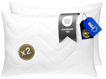 FAM' Home de Luxe Coussin 50x70 Lot de 2 - Garnissage volumétrique (720g) - Blancs ergonomiques - Entretien Facile - Lavable Jusqu’à 95 °C - Moelleux Oreiller 50x70 Hypoallergéniques - Anti acarien