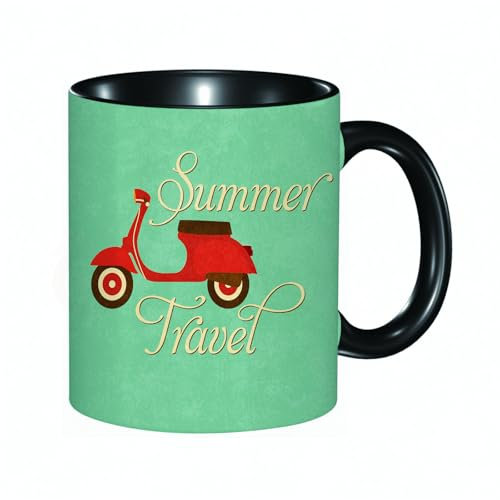 HRRASFAZF Tasse Kaffeetassen,Große 330ml Mit Henkel 100% Handbemalt kaffeebecher porzellan,Dekorationen aus den 1960er Jahren, Sommerreise-Roller, Urlaub, Vespa, klassisch,Frauen,Jahrestag,Muttertag