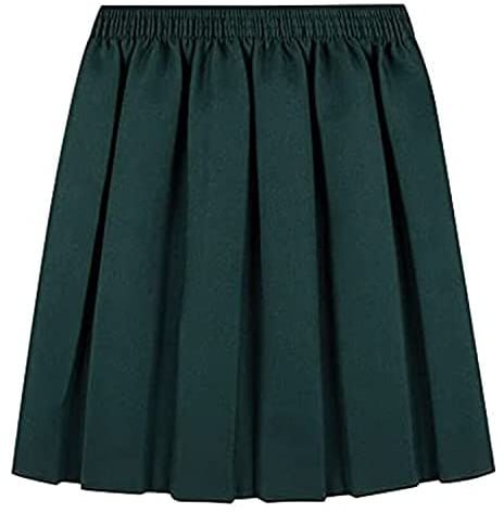 BSBAAA FASHIONS® Girls Back to School Uniform Skirts - Kids Summer Formal Dress Bottom Round Elasticated Waist Box Pleated Stretch Skirt (Bottle Green, 8-9 Years)