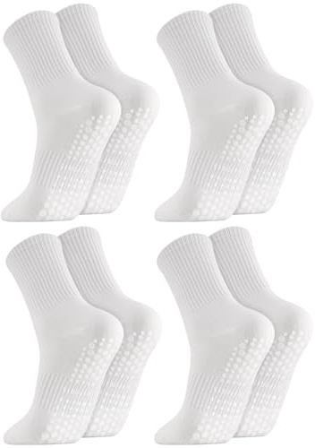 Utensilsto 4 Paar Pilates Socken Damen Yoga Grip Socken Baumwolle Antirutsch Stoppersocken 36-40 Rutschfeste Weiß Sportsocken für Damen Yoga Pilates Ballett Weiß