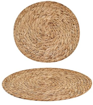 FSSTUD 2 Pcs 30cm Large Round Woven Placemats Boho Rattan Placemats Dining Table Wicker Place Mats Braided Dinner Plate Mat Farmhouse Straw Table Mats for Home