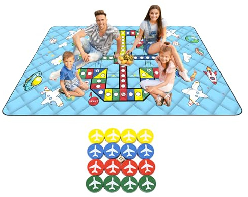Spielteppich für den Außenbereich, wasserdicht, mit Schachfiguren | Spielboden, faltbar, dreilagig, für Rasen, , Park, Party