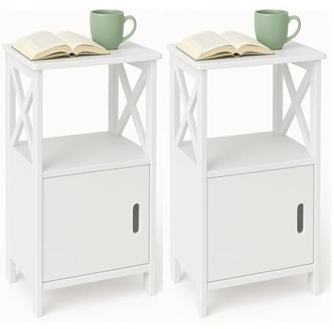2PCS Bedside Table Nightstand Side Table Open Storage Shelf with Drawer Bedroom White Bedside Cabinet for Bedroom Living Room 60×30×30cm