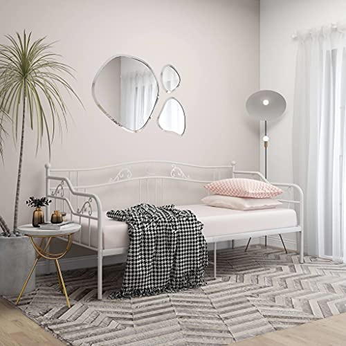 Mokuyary Schlafsofa Bettgestell Weiß Metall 90x200 cm, Tagesbett Bett mit Lattenrost, Gästebett Couch Bett ohne Matratze Sofabett für Wohnzimmer Schlafzimmer Gästezimmer -B