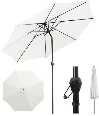Sekey 3m Garden Parasol with Crank and Tilt, UV50+ Sun Protection & Water-Resistant Outdoor Patio Umbrella, Heavy-Duty Ribs - Ideal for Garden, Decking, Balcony & Terrace, Cream