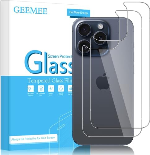 GEEMEE Back Tempered Glass for iPhone 15 Pro Max Screen Protector, 2 Pack 9H Hardness Tempered Protective Glass Film High Sensitivity Screen Protector