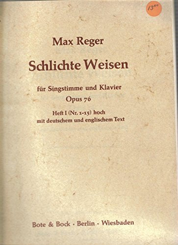 Reger Schlichte Weisen for High Voice & Piano Op.76 Book 1 Nos.1-15 Bote & Bock