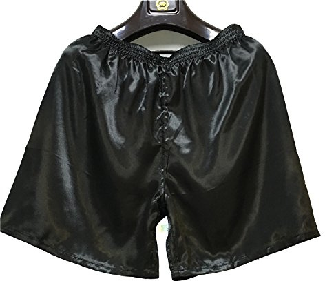 Wantschun Herren Satin Silk Schlafanzughose Nachtwäsche Boxershorts Kurz Pyjama Bottom Shorts Locker Unterhosen Unterwäsche Schwarz EU S