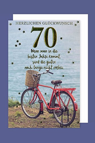 Geburtstag 70 Karte Grußkarte Gold Prägefolien Druck Fahrrad 16x11cm