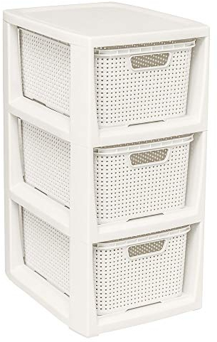 BranQ - Home essential Regal in Rattan Design, Kunststoff PP, Creme, 29,5x24x48,7 cm