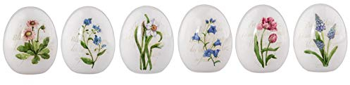 kleine weiße Porzellan Deko Eier - bunte Motiv-Eier mit Blumen bedruckt 5.6 x 7.2 cm zum Aufstellen - 6-teilig - für Oster- oder Frühlingsdeko