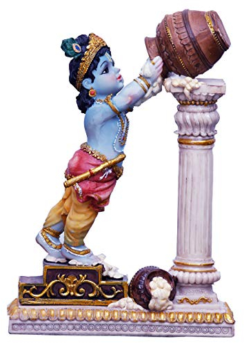 Sri Krishna Culture - Baby Krishna Murti Stealing Butter von Pillar-Hindu-Gott und Göttin Idol/Statue/Murti/Figur (22,9 cm), Polysterharz, Mehrfarbig