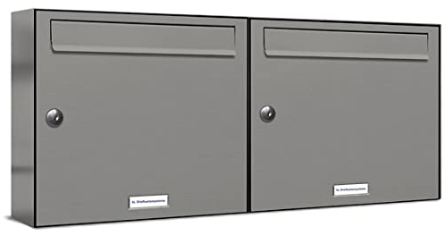 AL Briefkastensysteme 2er Briefkastenanlage Aluminiumgrau RAL 9007, Premium Doppel-Briefkasten DIN A4, 2 Fach Postkasten modern Aufputz
