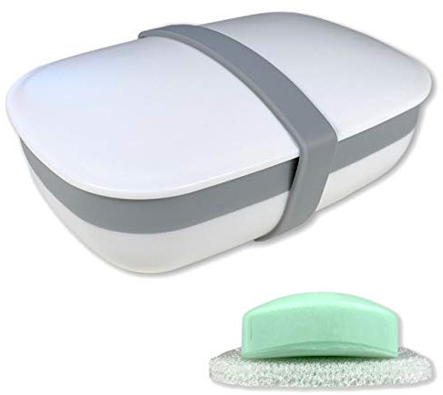 kiasona Reise-Seifendose, Seifenschale, Behälter mit Schonerschwamm, Silikonband, starke Abdichtung, auslaufsicher, tragbar, ideal für Badezimmer, Dusche, Fitnessstudio, Schule, Camping, Wandern