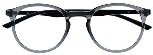 OPULIZE Met Lesebrille Schlank Runder Rahmen Federscharniere Kratzfest Transparent Grau Schwarze Bügel Herren Damen R60-7 -2.00