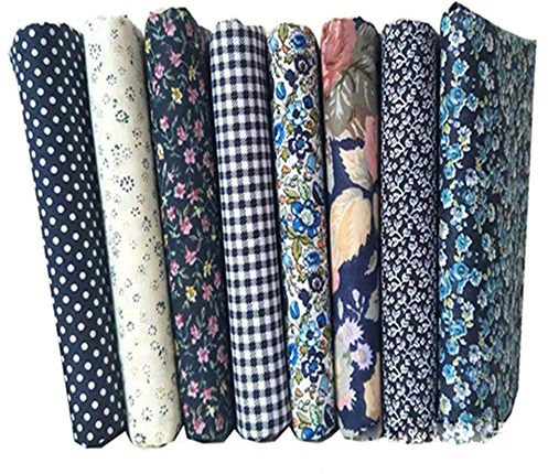 Egurs 8 Stücke Dunkelblaues Blumenmuster Quilten Stoff Bundles Baumwollstoff Stoffreste Floral bedruckter Baumwolle Nähen Stoff zum Quilten Craftting 50 * 50cm
