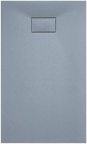 Piatto Doccia Spessore 2.6 Cm In Resina Con Griglia Di Copertura Effetto Pietra Ardesia Stone Riducibile Filopavimento Indistruttibile Antiscivolo Arredo Bagno Colore Grigio (70x110 cm)