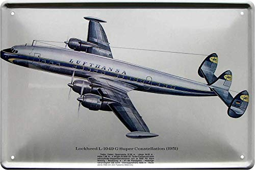 Blechschild Flugzeug “Lufthansa Lockheed L-1049 G Super Constellation 1951“ Plane Technik DekoHistorisch Metallschild Geschenk zum Geburtstag oder Weihnachten 20x30 cm