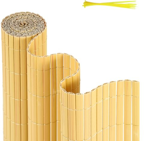 Einfeben Brise-vue en PVC - Résistant aux UV - Pour jardin, piscine, balcon - Bambou - 180 x 300 cm