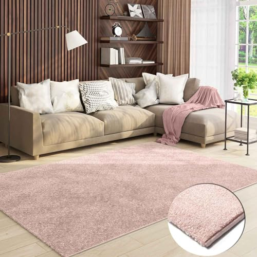 VIMODA Teppich Wohnzimmer Kurzflor Einfarbig für Schlafzimmer kinderzimmer weicher pflegeleichter, versch.- Größen, Farben, Farbe:Pink, Size:140x200 cm