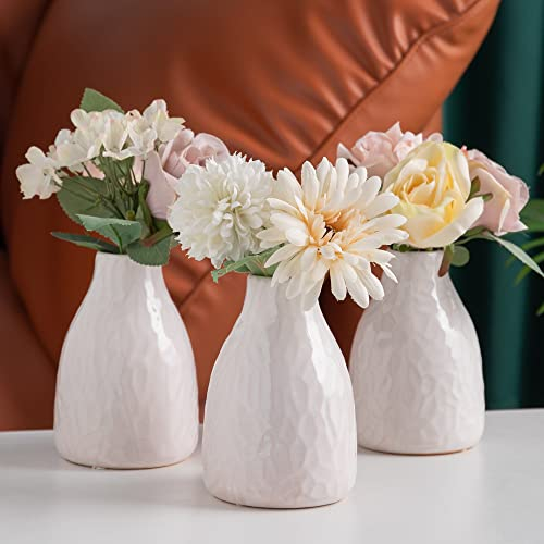 Superyes Ceramic Vase Set of 3, White Shining Diamond Pattern, Easy to Clean, Perfect for Home Decor, Office, Parties & Gifting
