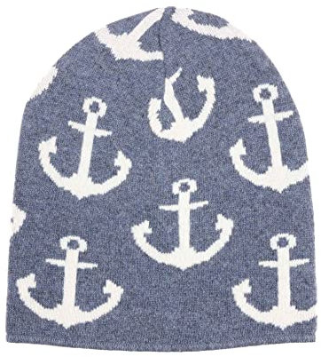 Zwillingsherz Mütze Beanie Slouch mit Kaschmir für Mädchen Jungen Kinder - Hochwertige Cashmere Cap Kappe im Anker Muster Motiv - Perfekt für Frühjahr Sommer Herbst Winter - Warme Haube
