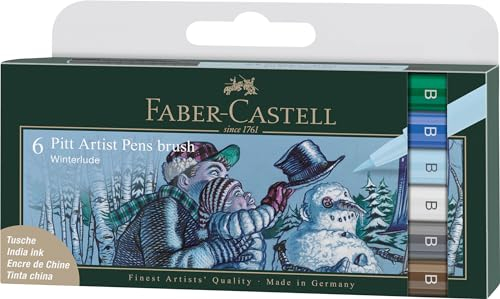 Faber-Castell 167176 - Tuschestifte Pitt Artist Pen Winterlude, B, 6 Pinselstife