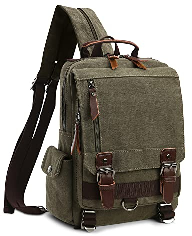 DORRISO Mochila Hombres Lona Moda Bolsa de Hombro para Viaje Escolares Conmutar Causal Bolsos Mochila Lona Messenger Bag Verde